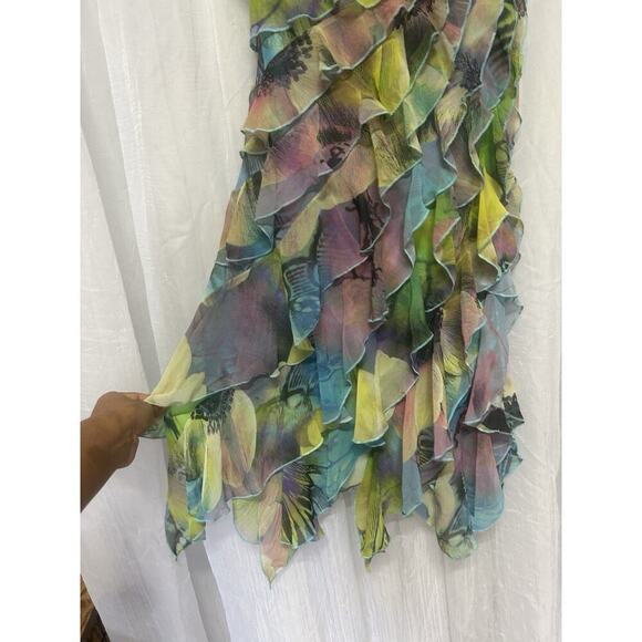 VTG Y2K 90s Fairycore cache Floral Asymmetrical Dress Beaded Strapless Sz 2 - Picture 5 of 14